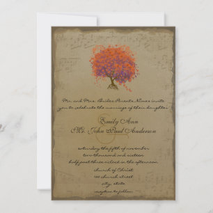 Musical Gold Orange Plum Heart Leaf Tree Weddings Invitation