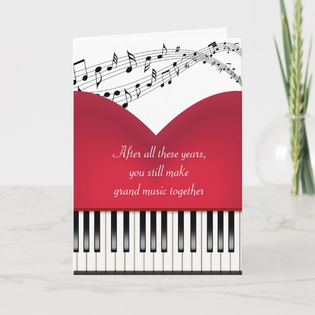 Musical Grand Piano Heart For Anniversary Card (Front)