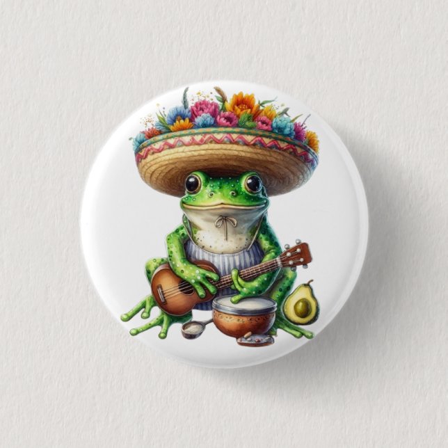 Musical Green Frog 1 Inch Round Button (Front)