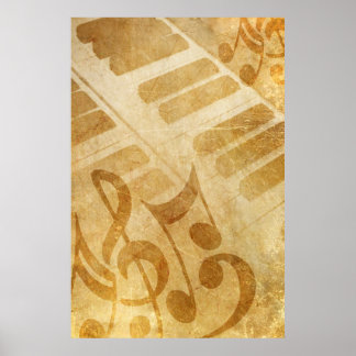 MUSICAL GRUNGE NOTES PIANO BACKGROUNDS FADED VINTA POSTER