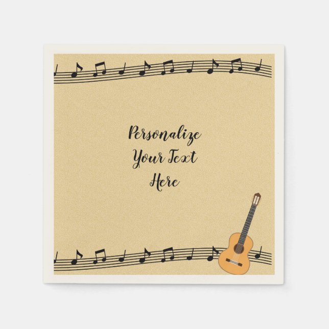 Musical Guitar & Sheet Music Personalize Party Napkin (Front)