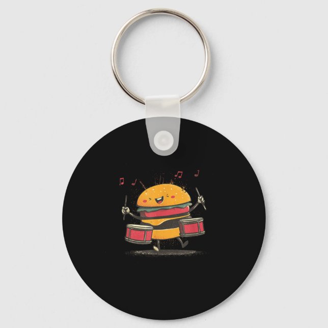 Musical Hamburger with Drums for Burger Lovers Keychain (Front)