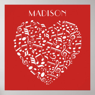 Musical Heart custom name & colour poster