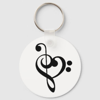 Musical Heart: Entwined Treble and Bass Clefs Keychain