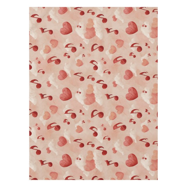 Musical Hearts and Clouds Valentines Pattern Tablecloth (Front)