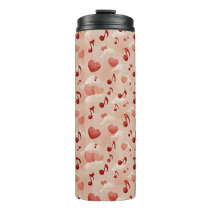 Musical Hearts and Clouds Valentines Pattern Thermal Tumbler