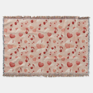 Musical Hearts and Clouds Valentines Pattern Throw Blanket