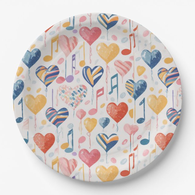 Musical hearts party plates  (Front)