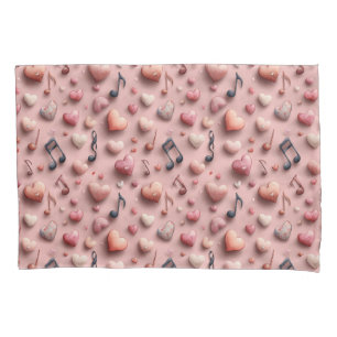 Musical Hearts Valentines Pattern Pillowcase