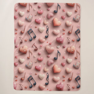 Musical Hearts Valentines Pattern Sherpa Blanket