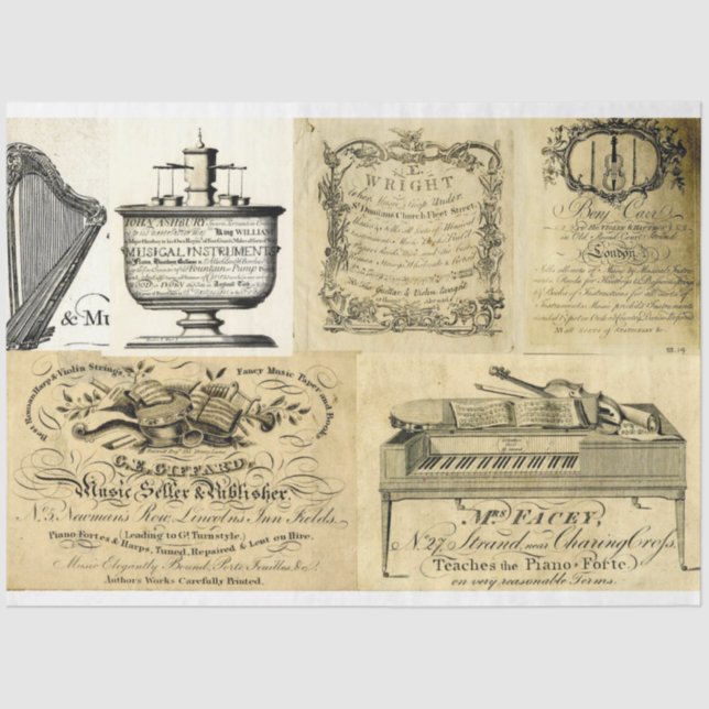 Musical instrumennt advertisements decoupage paper (Front)