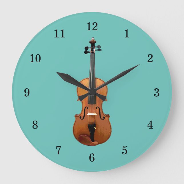 Musical Instrument Trendy Violin Teal Green Large Clock (Front)