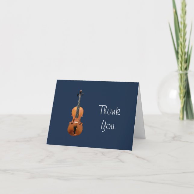 Musical Instrument Violin Navy Blue  Thank You Card (Front)