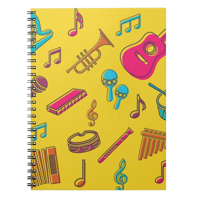 Musical instruments background. musical notes.  notebook (Front)