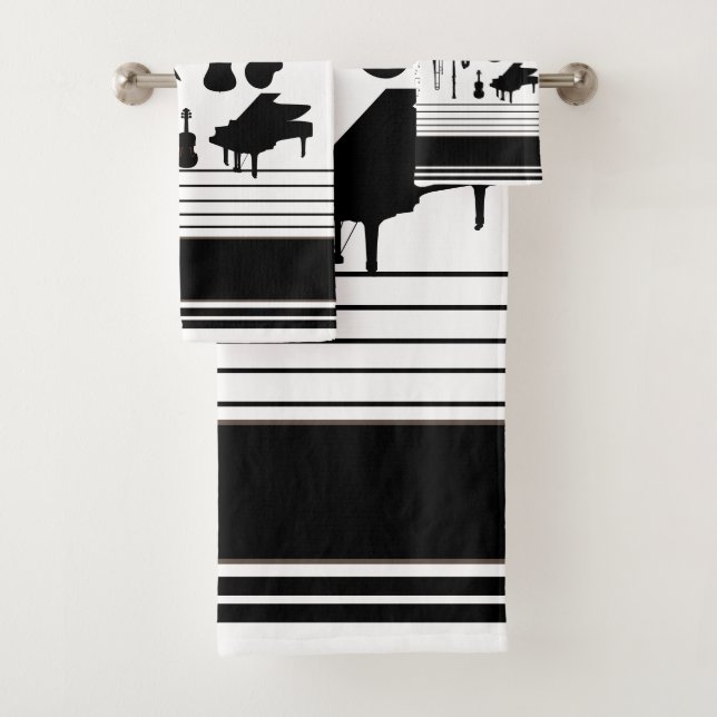 Musical Instruments Black & White  Bath Towel Set (Insitu)
