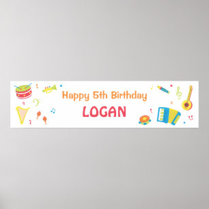 Musical Instruments Kids Birthday Party Banner Poster