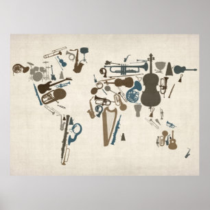 Musical Instruments Map of the World Poster