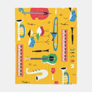Musical Instruments: Mid Century Yellow Fleece Blanket