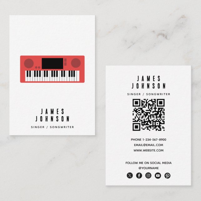 Musical Instruments Music Keyboard Singer Musician Business Card (Front/Back)