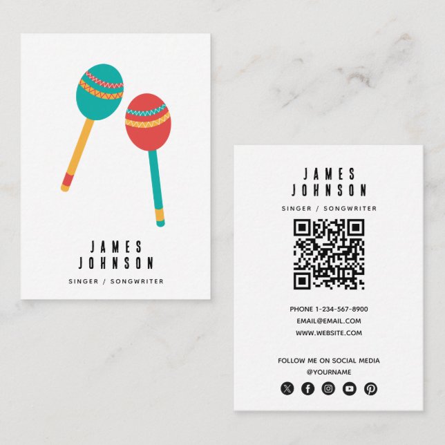 Musical Instruments Music Maracas Singer Musician Business Card (Front/Back)