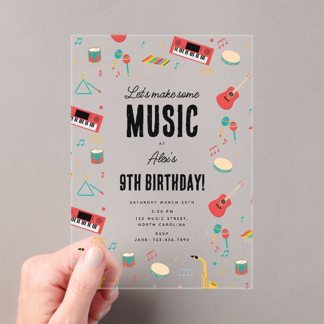 Musical Instruments Music Theme Birthday Party Acrylic Invitations (Insitu (Handheld))