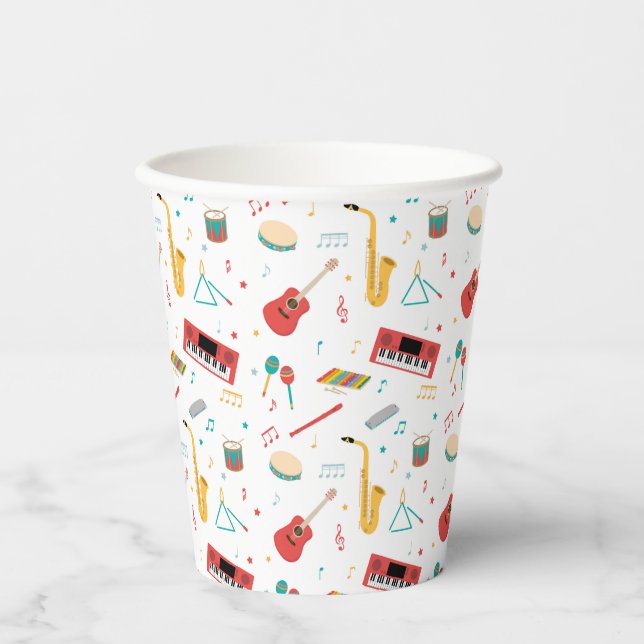 Musical Instruments Music Theme Pattern Paper Cups (Front)