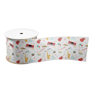 Musical Instruments Music Theme Pattern Satin Ribbon