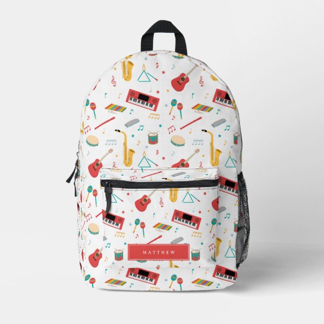 Musical Instruments Music Theme Pattern School Printed Backpack (Front)