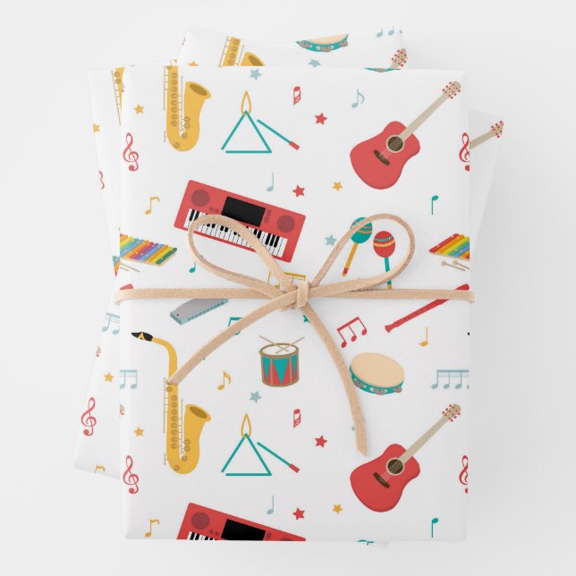 Musical Instruments Music Theme Pattern Wrapping Paper Sheet (In situ)