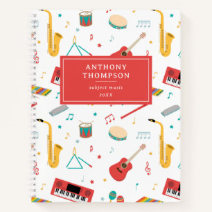 Musical Instruments Music Theme School Subject Notebook