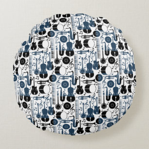 Musical instruments pattern design 2 tones round pillow