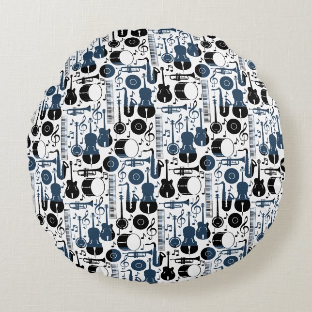 Musical instruments pattern design 2 tones round pillow (Front)