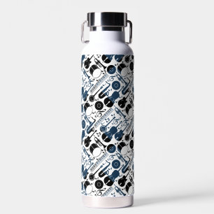 Musical instruments pattern design 2 tones White Water Bottle