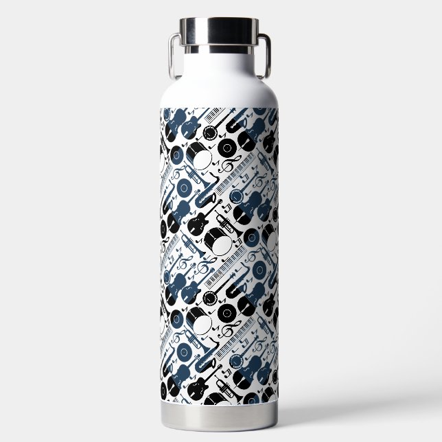 Musical instruments pattern design 2 tones white water bottle (Front)