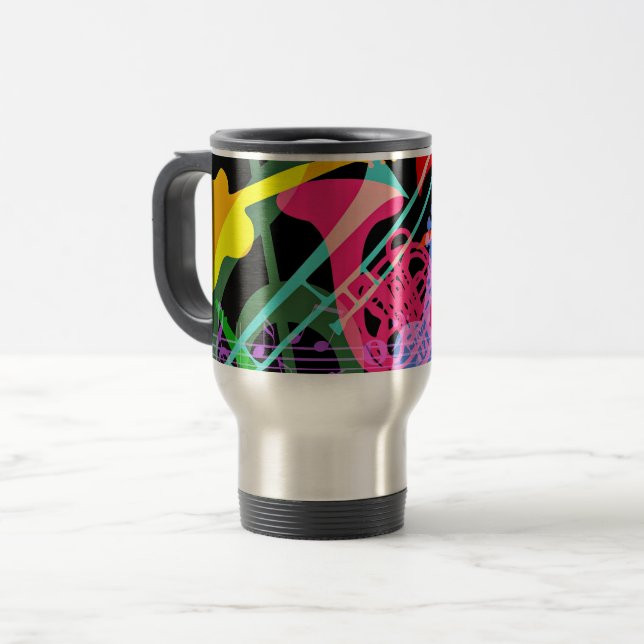 Musical Instruments Pop Art Design Travel Mug (Front Left)