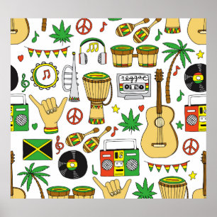 Musical Instruments: Reggae Seamless Background Poster