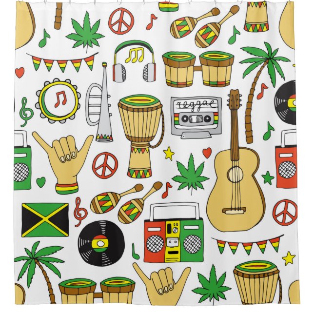 Musical instruments seamless pattern. Reggae backg (Front)