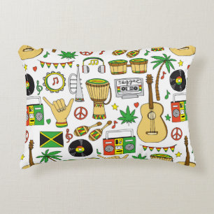Musical instruments seamless pattern. Reggae backg Accent Pillow