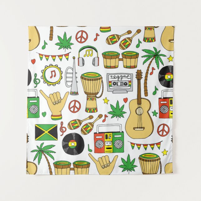 Musical instruments seamless pattern. Reggae backg Tapestry (Front)