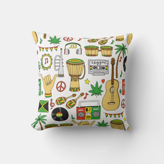 Musical instruments seamless pattern. Reggae backg Throw Pillow (Front)