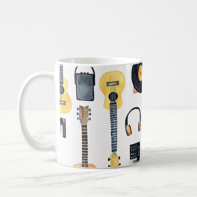 Musical Instruments: Seamless Watercolor Coffee Mug (Left)