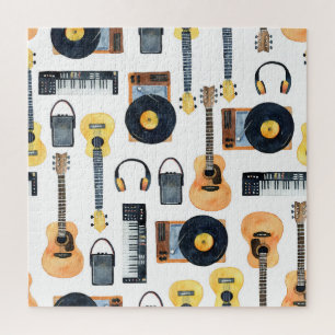 Musical Instruments: Seamless Watercolor Jigsaw Puzzle