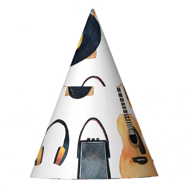 Musical Instruments: Seamless Watercolor Party Hat (Front)