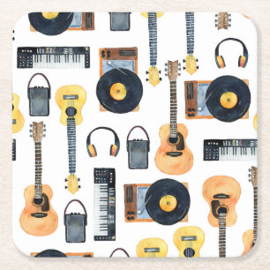 Musical Instruments: Seamless Watercolor Square Paper Coaster