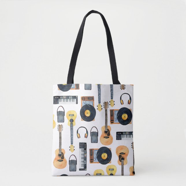 Musical Instruments: Seamless Watercolor Tote Bag (Front)