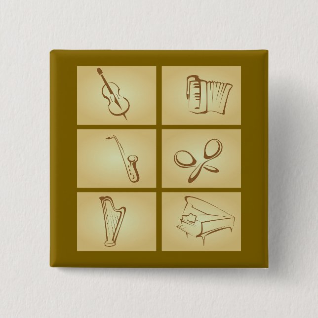 Musical Instruments Sketch 2 Inch Square Button (Front)