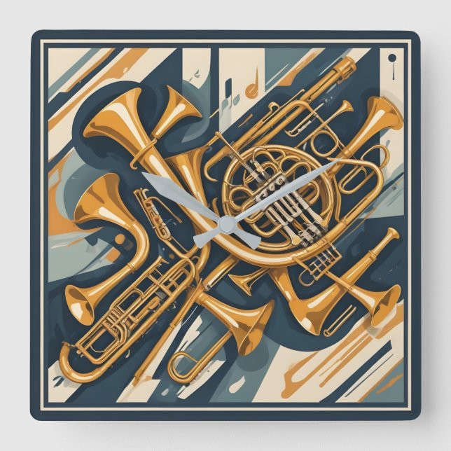 Musical Instruments Square Wall Clock (Front)
