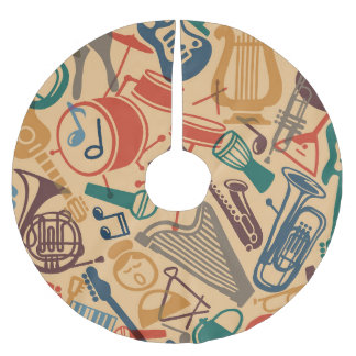 Musical Instruments Vintage Seamless Background Brushed Polyester Tree Skirt