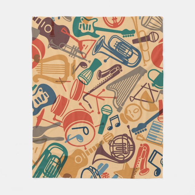 Musical Instruments Vintage Seamless Background Fleece Blanket (Front)