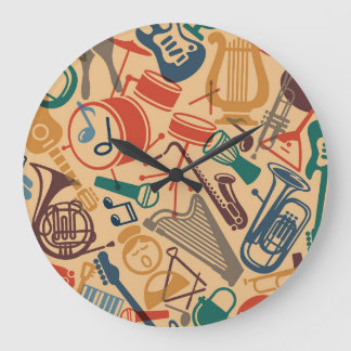 Musical Instruments Vintage Seamless Background Large Clock